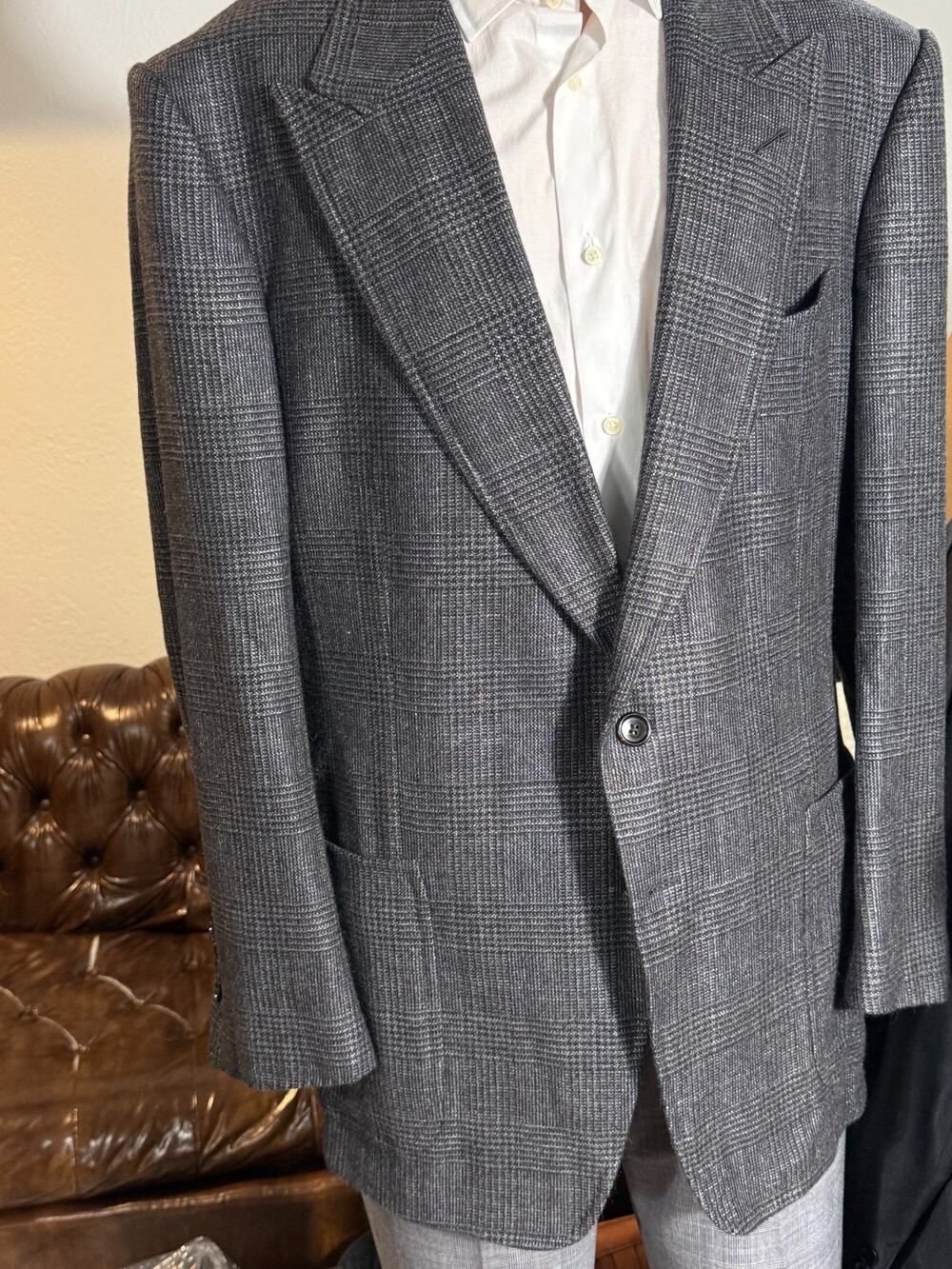 Tom Ford Shelton Peak Lapel Cashmere Prince ofWales Houndstooth Blazer 56 46R US